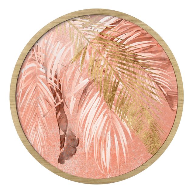 Wandbilder mit Rahmen Palmenblätter Rosa und Gold II