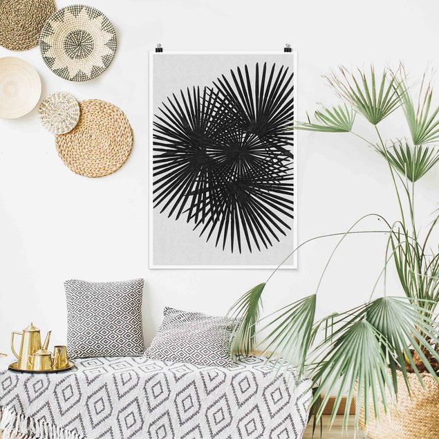 Moderne Poster Palmenfarne in Schwarz-Weiß