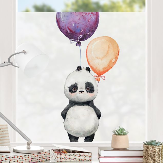 Fensterbilder Tiere Panda Brian mit Luftballons