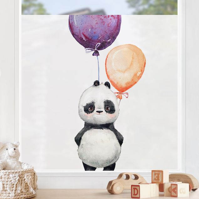 Fensterfolie bunt Panda Brian mit Luftballons