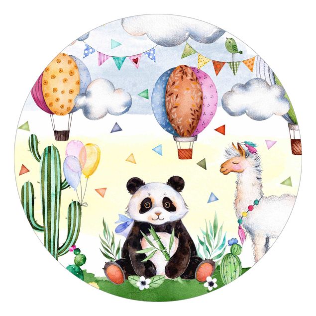 Runde Tapete selbstklebend - Panda und Lama Aquarell