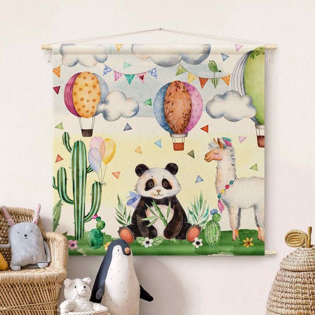 Wandbehang modern Panda und Lama Aquarell