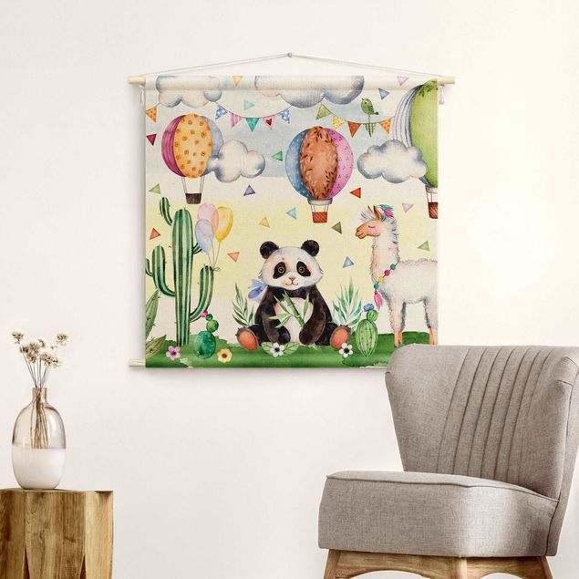 Wandbehang groß Panda und Lama Aquarell