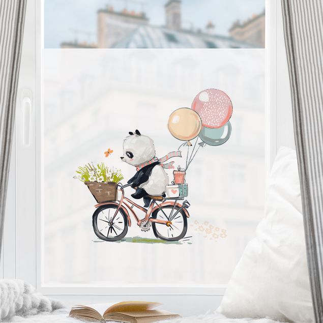 Fensterbilder Tiere Pandabär auf Blumenrad