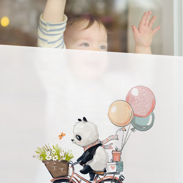 Fensterfolie - Sichtschutz - Pandabär auf Blumenrad - Fensterbilder