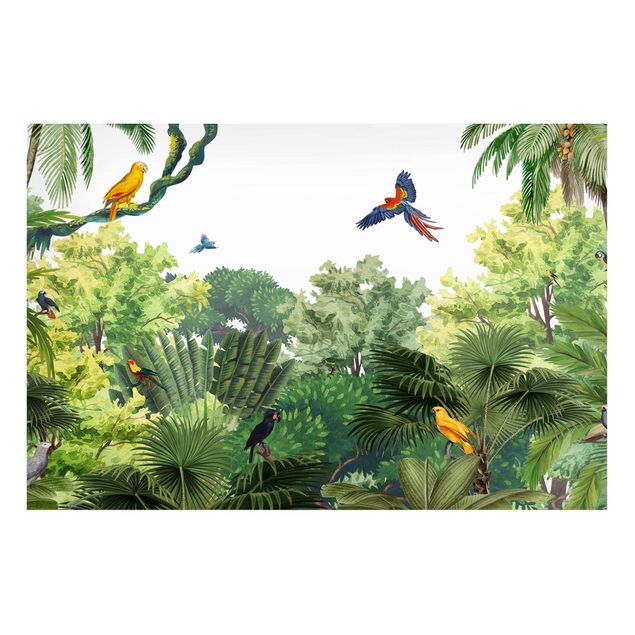 Magnettafel Motiv Papageienparade im Dschungel