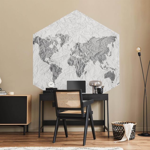 Tapeten kaufen Papier Weltkarte Weiß Grau