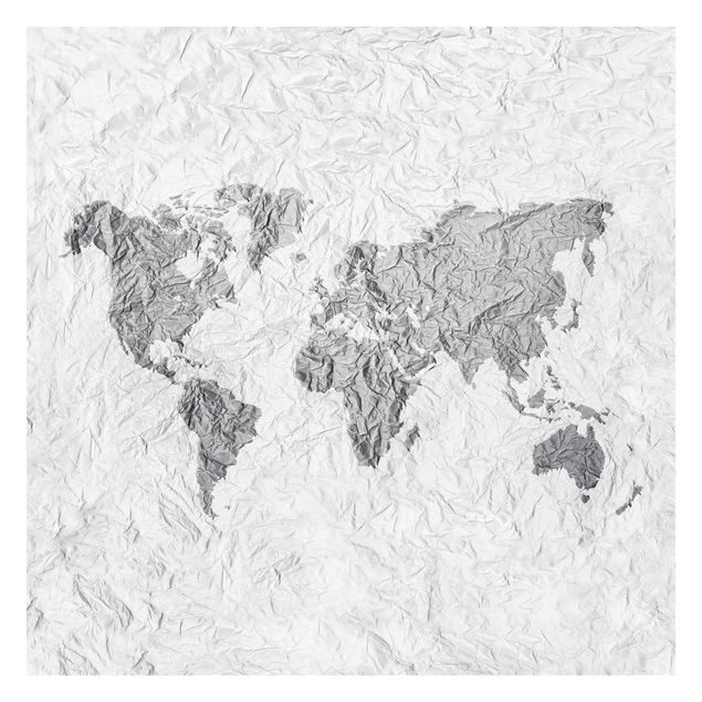Fototapete - Papier Weltkarte Weiß Grau