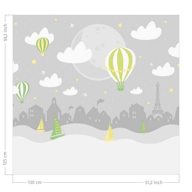 Türvorhänge Paris mit Sternen und Heißluftballon in Grau