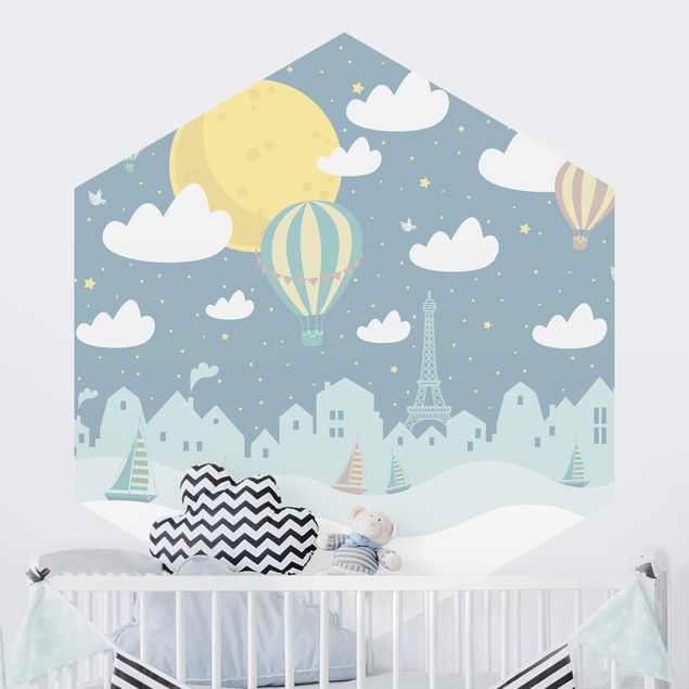 Design Tapeten Paris mit Sternen und Heißluftballon