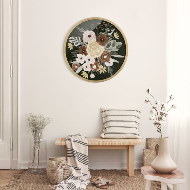 Moderne Bilder mit Rahmen Pastell Blumenbouquet vor Grün I