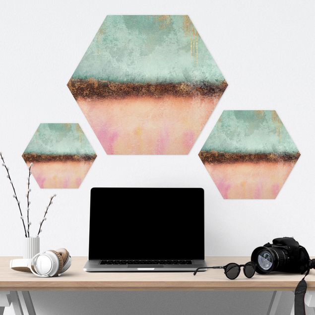 Hexagon Bild Forex - Pastell Sommer mit Gold