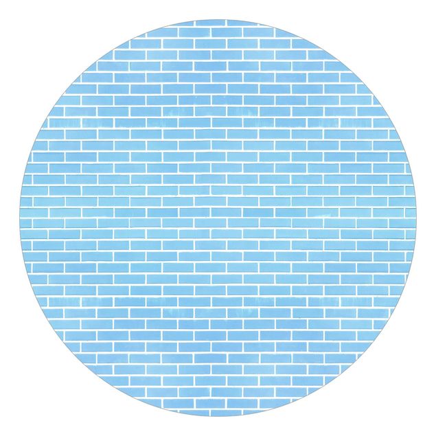 Runde Tapete selbstklebend - Pastellblaue Ziegelwand