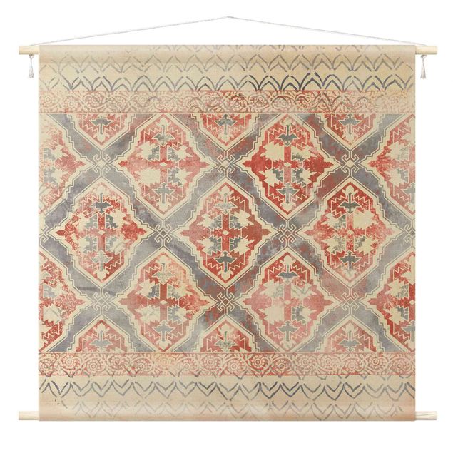 Wandbehang Stoff Persisches Vintage Muster in Indigo II