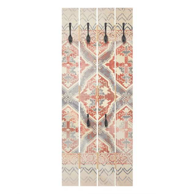 Wandgarderobe Holzpalette - Persisches Vintage Muster in Indigo II