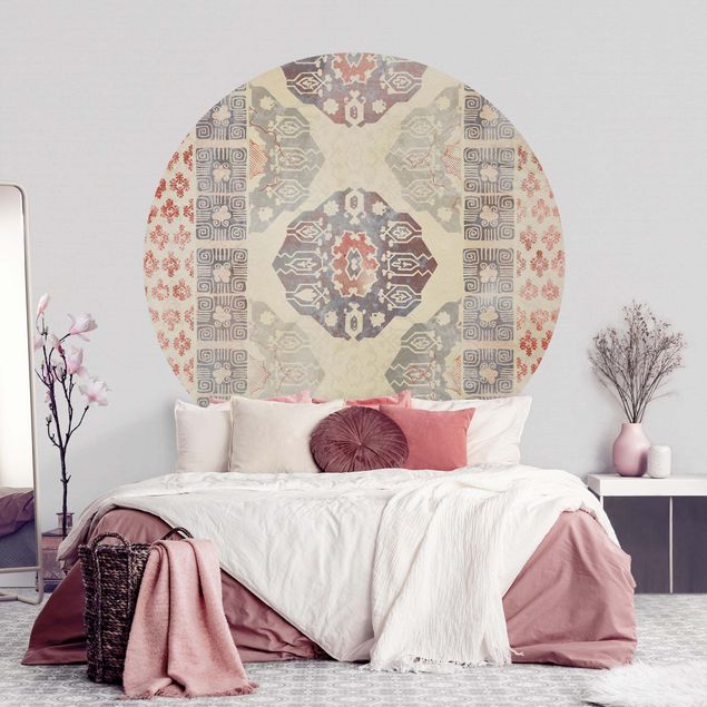 Runde Tapete selbstklebend - Persisches Vintage Muster in Indigo