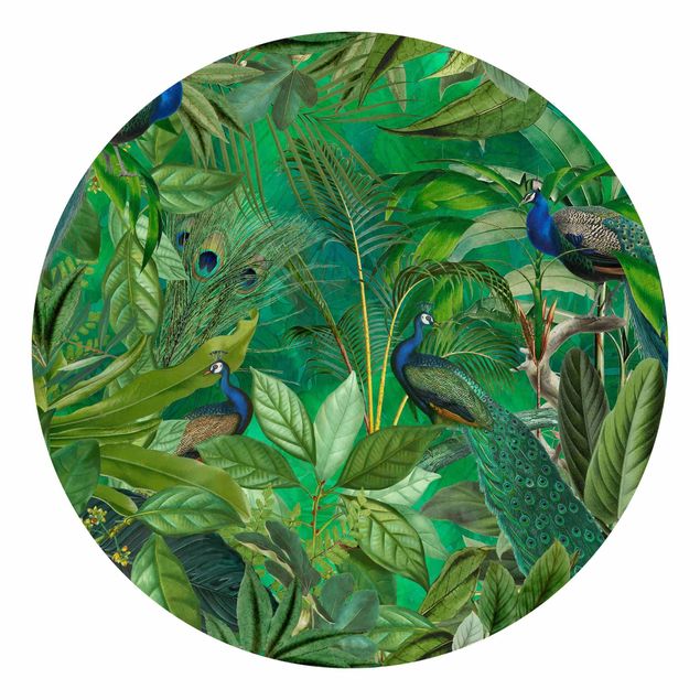 Runde Tapete selbstklebend - Pfauen im Dschungel