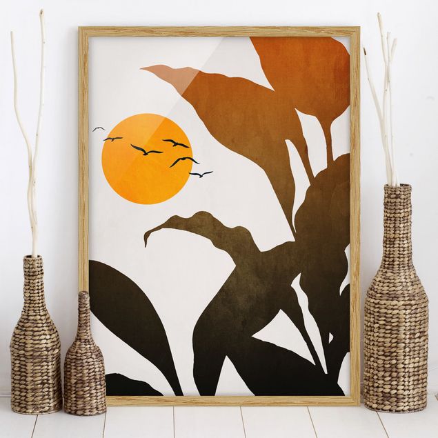 Moderne Bilder mit Rahmen Pflanzenwelt mit gelber Sonne