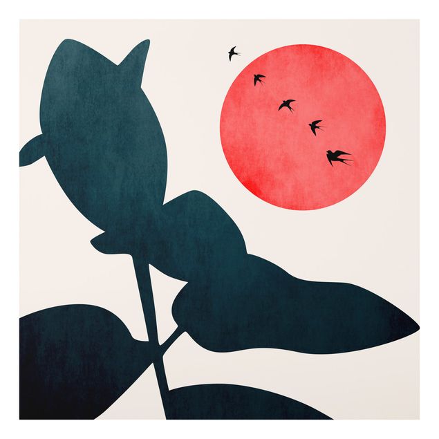 Wandbilder Pflanzenwelt mit roter Sonne