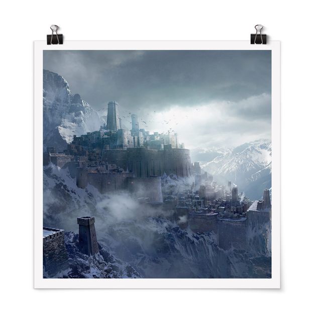 Poster Landschaft Phantastische Festung in den Bergen