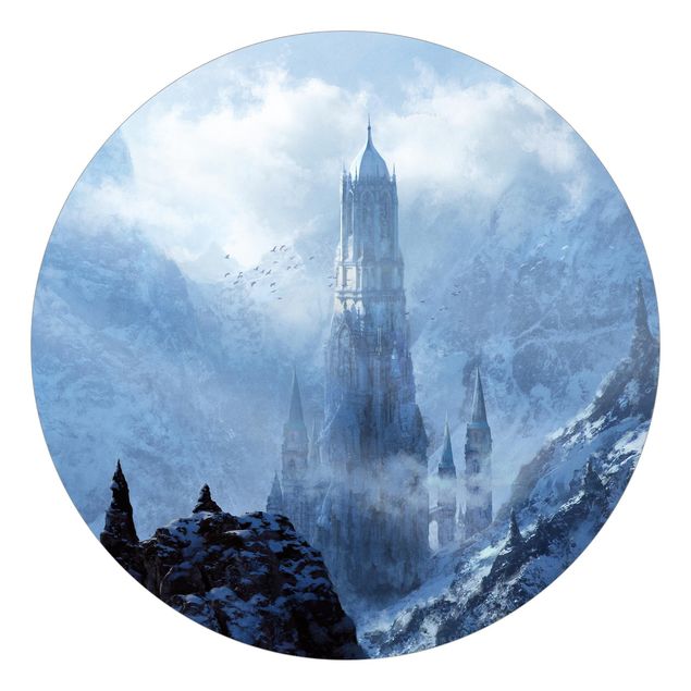 Runde Tapete selbstklebend - Phantastisches Schloss im Schnee