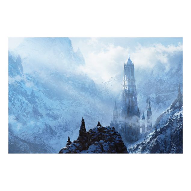Glasbild - Phantastisches Schloss im Schnee - Querformat