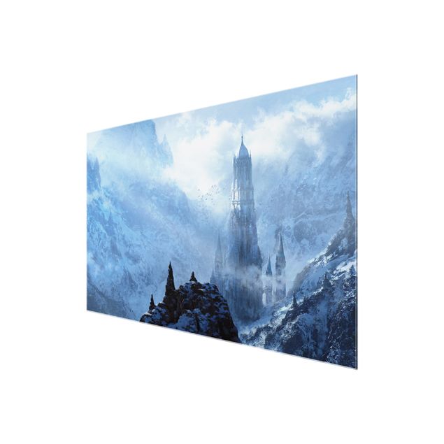 Glasbild - Phantastisches Schloss im Schnee - Querformat