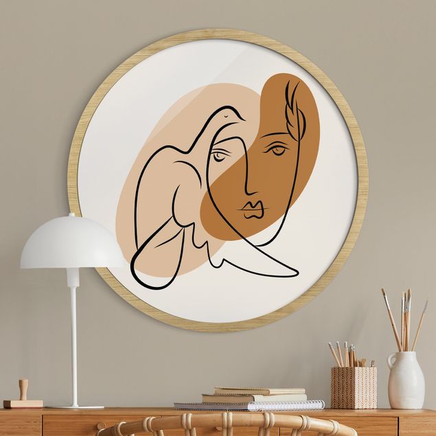 Runde Wandbilder Picasso Interpretation - Dame mit Taube