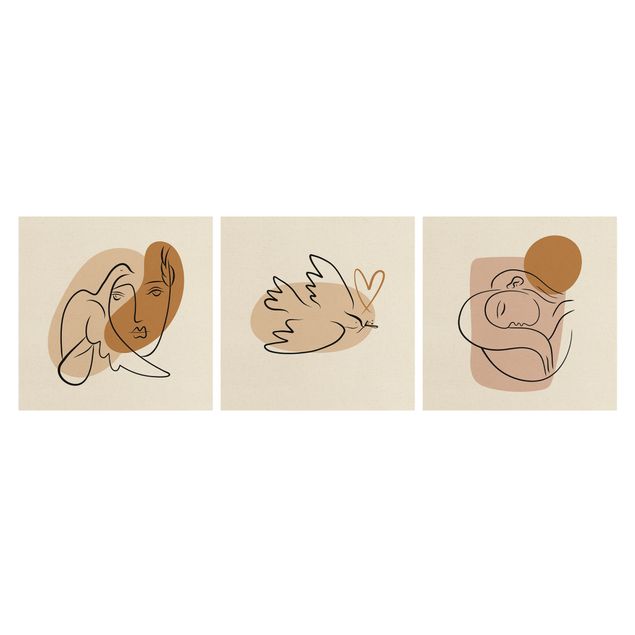 3-teiliges Leinwandbild - Picasso Interpretation - Tagträumen und Friedenstaube