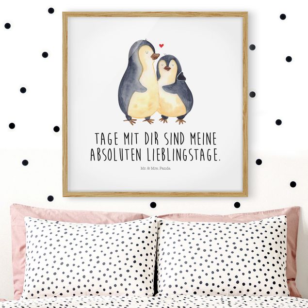 Moderne Bilder mit Rahmen Mr. & Mrs. Panda - Pinguin - Lieblingstage