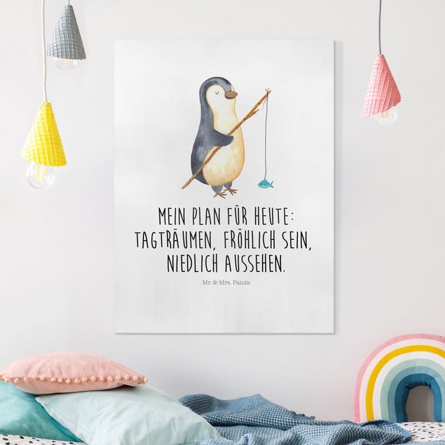 Leinwand mit Spruch Mr. & Mrs. Panda - Pinguin - Tagträumen