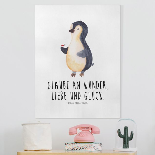 Leinwandbilder Sprüche Mr. & Mrs. Panda - Pinguin - Wunder und Glück