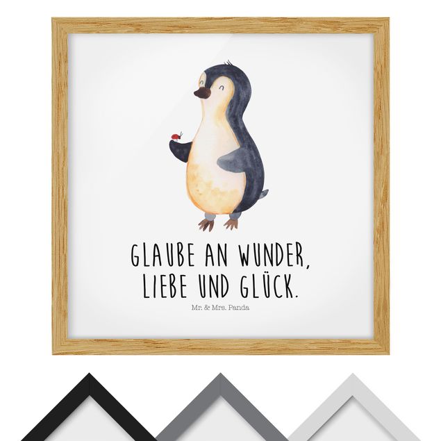 Bild mit Rahmen - Pinguin - Wunder und Glück - Quadrat 1:1