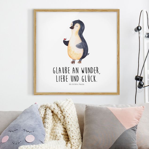 Moderne Bilder mit Rahmen Mr. & Mrs. Panda - Pinguin - Wunder und Glück