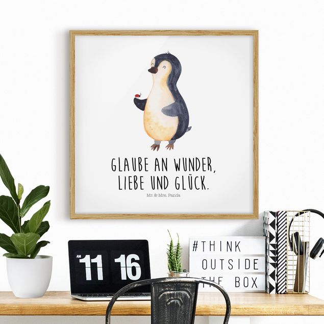 Sprüche Bilder mit Rahmen Mr. & Mrs. Panda - Pinguin - Wunder und Glück