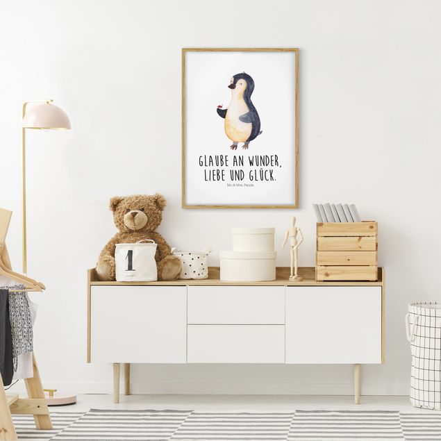 Sprüche Bilder mit Rahmen Mr. & Mrs. Panda - Pinguin - Wunder und Glück
