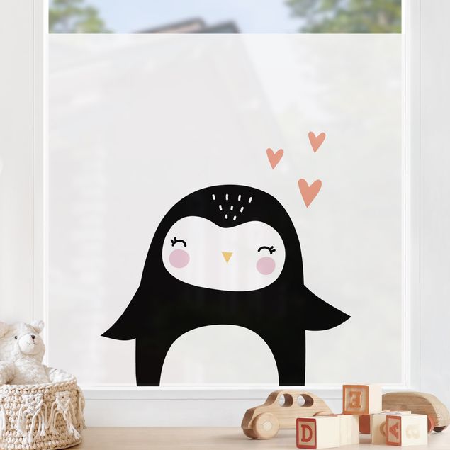 Fensterbilder Tiere Pinguin mit Herz