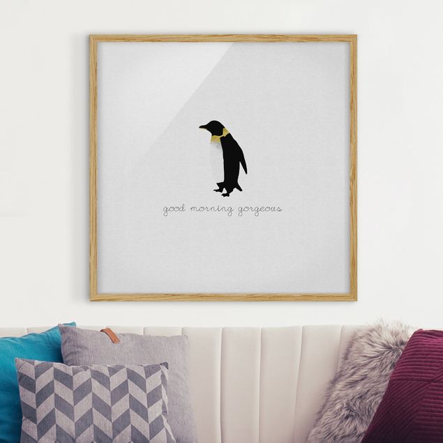 Moderne Bilder mit Rahmen Pinguin Zitat Good Morning Gorgeous