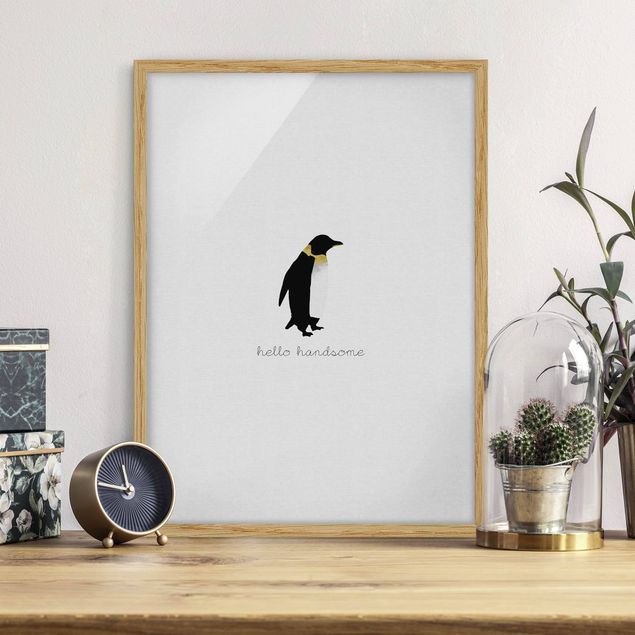 Moderne Bilder mit Rahmen Pinguin Zitat Hello Handsome