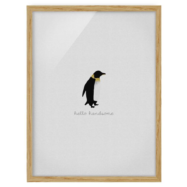 Bilder mit Rahmen Pinguin Zitat Hello Handsome