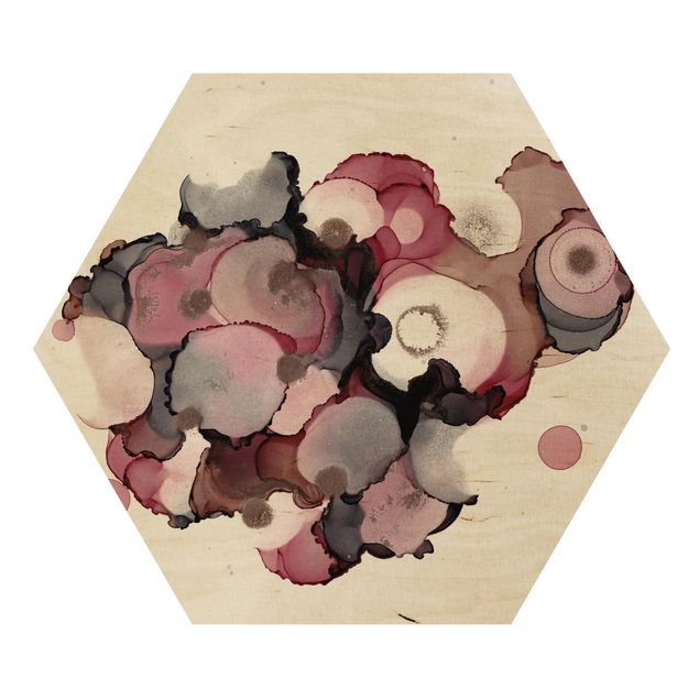 Hexagon Bild Holz - Pink-Beige Tropfen mit Roségold