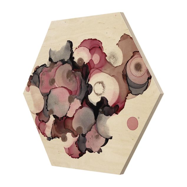 Hexagon Bild Holz - Pink-Beige Tropfen mit Roségold
