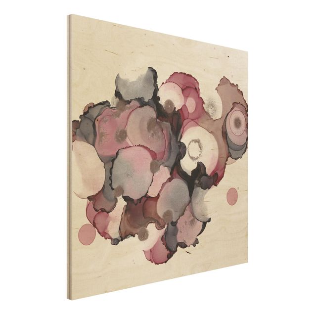 Holzbilder Muster Pink-Beige Tropfen mit Roségold
