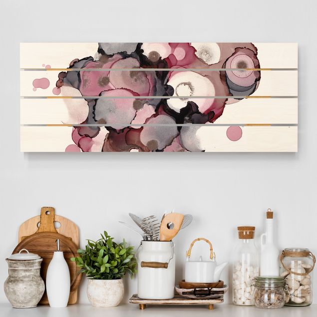 Holzbilder Muster Pink-Beige Tropfen mit Roségold
