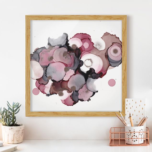 Moderne Bilder mit Rahmen Pink-Beige Tropfen mit Roségold