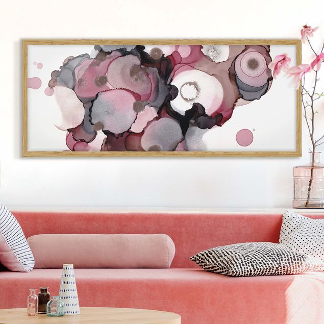 Moderne Bilder mit Rahmen Pink-Beige Tropfen mit Roségold