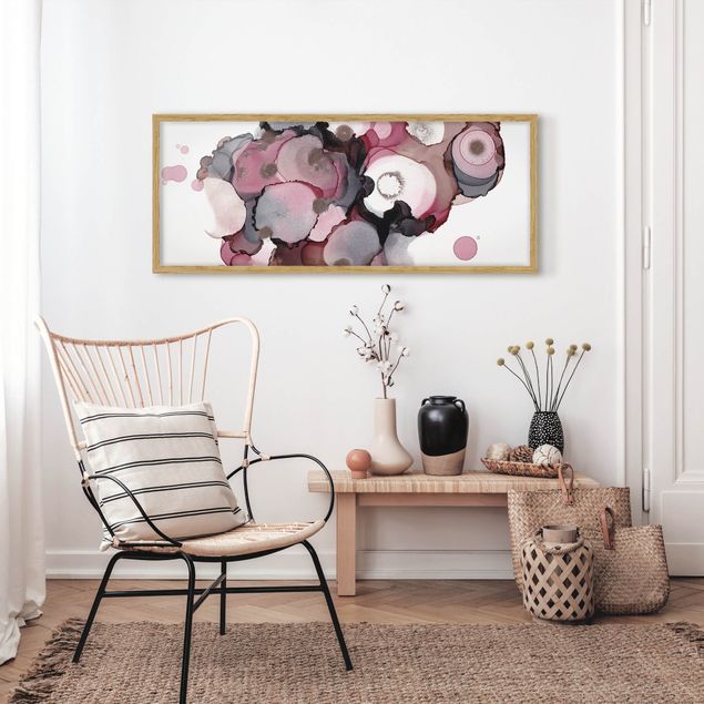 Abstrakte Bilder mit Rahmen Pink-Beige Tropfen mit Roségold