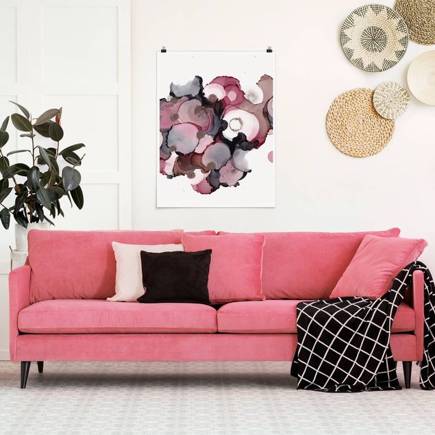 Poster abstrakte Kunst Pink-Beige Tropfen mit Roségold