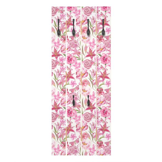 Garderobe mit Motiv Pinke Blumen mit Schmetterlingen