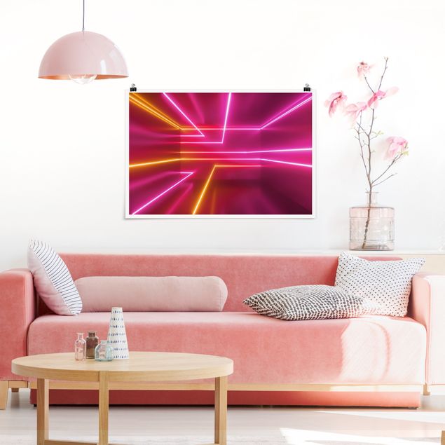 Moderne Poster Pinke Neonstreifen
